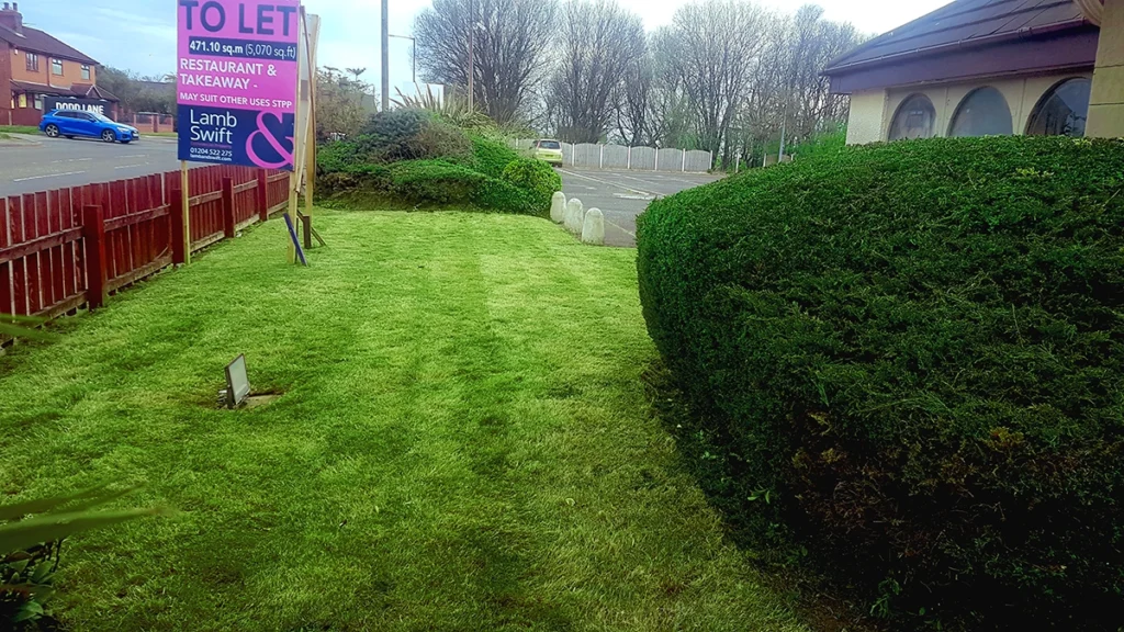 Commercial garden services Bolton restaurant featuring hedge trimming and shrub pruning